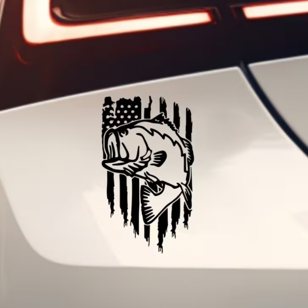 American Flag Fishing Big Fish Vinyl Graphic Auto Laptop Decal Wall Home Sticker